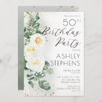 Boho White Roses Eucalyptus 50th Birthday Party