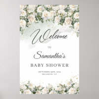 Boho White Roses Floral Garden Baby Shower welcome