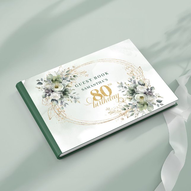 Boho White Roses Greenery 80th Birthday Guest Book (Boho White Roses Greenery 80th Birthday Guest Book)