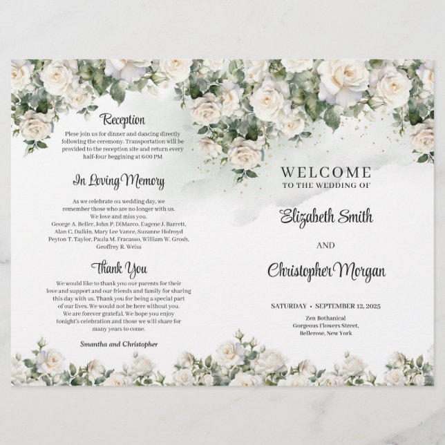 Boho White Roses Greenery and Gold ceremony (Front)