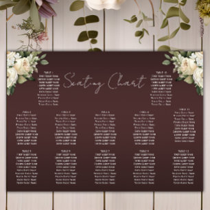 Boho White Roses on Burgundy Wedding Seating Chart