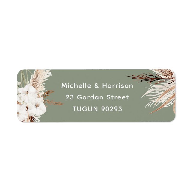 Boho White & Sage Return Address Wedding Label (Front)