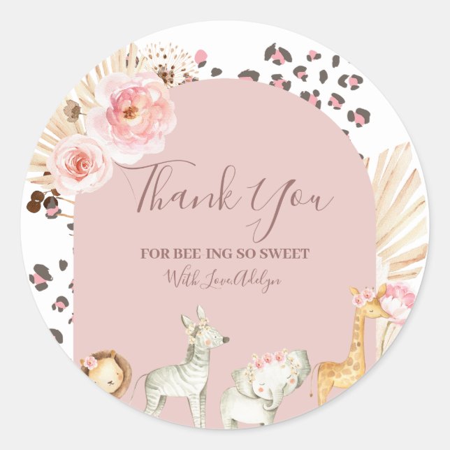 Boho Wild Animals Thank You for being here Classic Round Sticker (Front)
