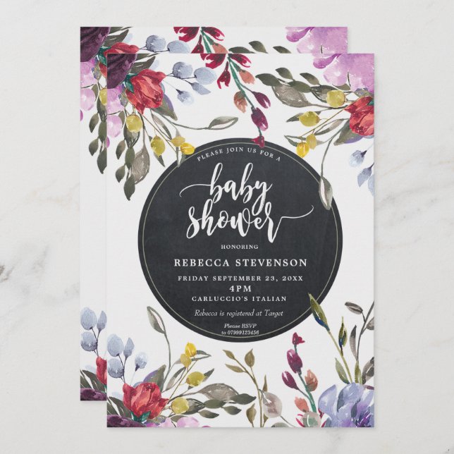 boho wild flower floral baby shower invitation (Front/Back)