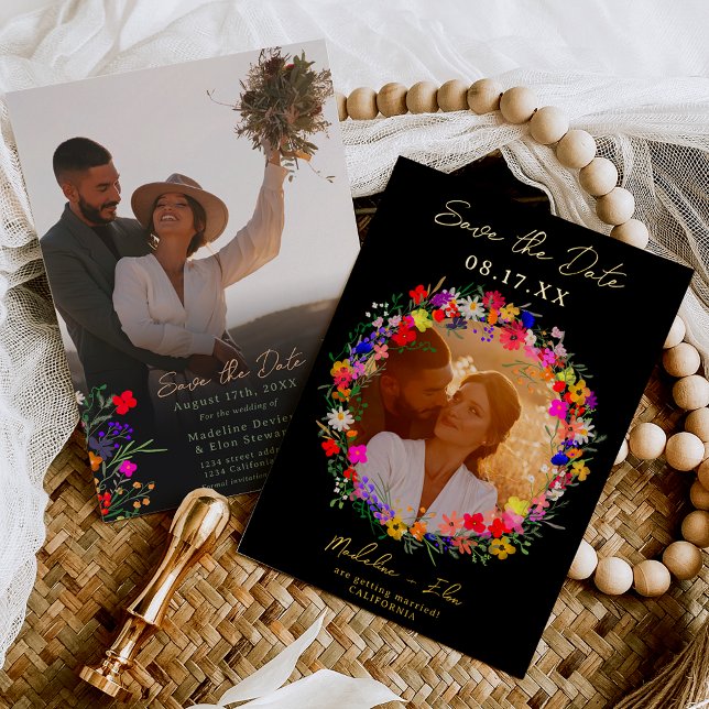 Boho wild flowers 2 photos wedding save the date (Creator Uploaded)