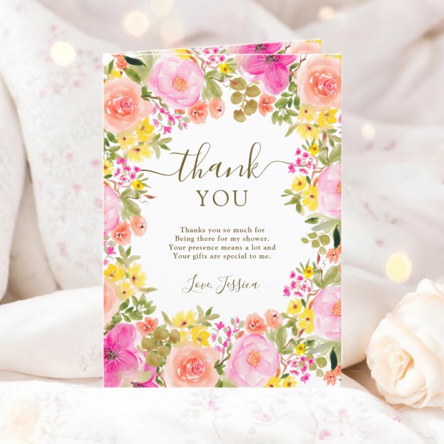 Boho wild flowers garden photo bridal shower thank you card (Boho wild flowers garden photo bridal shower thank you card)