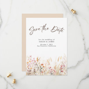 Boho Wild Flowers Save the Date Card Minimalist