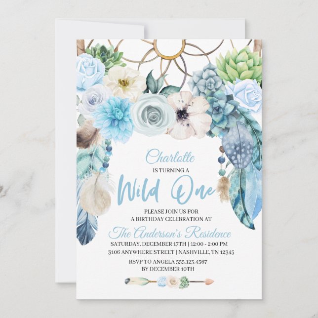 Boho Wild One Dreamcatcher Birthday Invitation (Front)