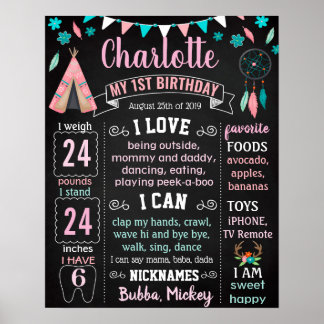 Boho Wild one Native Americans Birthday Poster