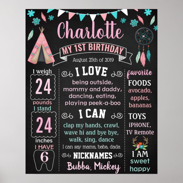 Boho Wild one Native Americans Birthday Poster (Front)