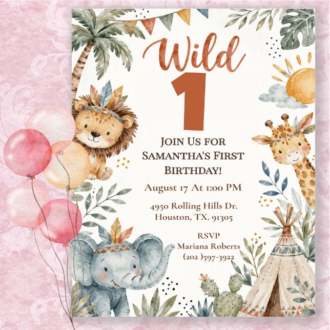 Boho Wild One Safari Birthday Party Invitation (Creator Uploaded)