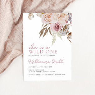 Boho Wild One   Wildflower   Floral Girls Birthday Invitation