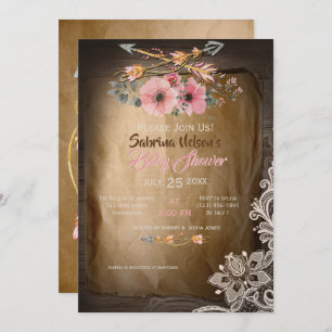 BOHO Wild Roses Girl Baby Shower Invitation