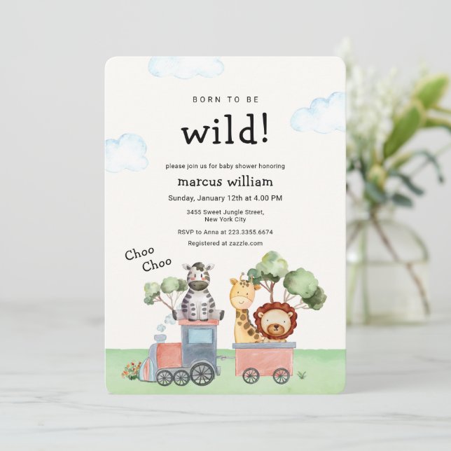 Boho Wild Safari Animals Train Baby Shower Invitation (Standing Front)