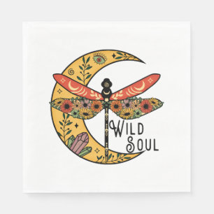 Boho Wild Soul Moon Dragonfly Napkin