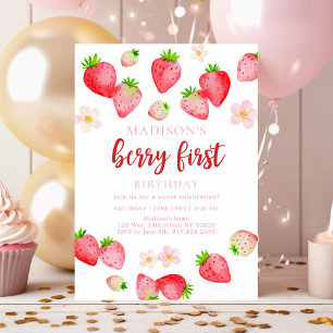 Boho Wild Strawberry Berry First Birthday Invitation