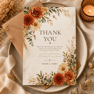 Boho Wild Terracotta Garden Wedding Thank You Card