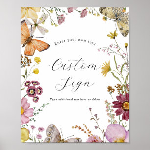 Boho Wildflower and Butterflies Custom Text Sign
