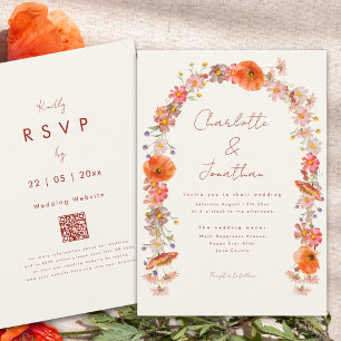 Boho Wildflower Arch Fall Wedding Invitation