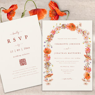 Boho Wildflower Arch Fall Wedding Invitation