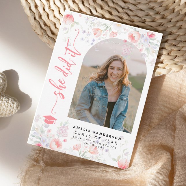 Boho wildflower arch photo graduation  announcement (Creator Uploaded)