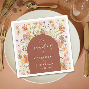 Boho Wildflower Arch Terracotta Beige Wedding Napkin