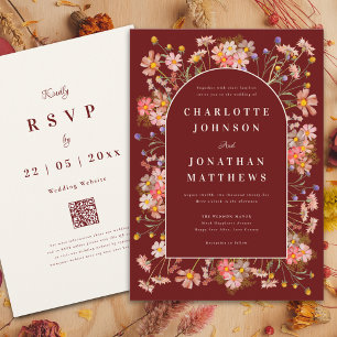 Boho Wildflower Arch Terracotta Fall Wedding Invitation