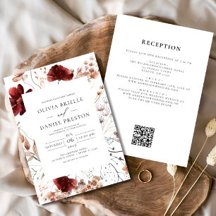 Boho Wildflower Autumn All in One QR Code Wedding Invitation