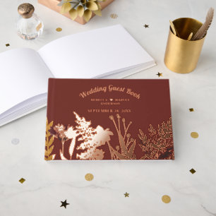 Boho Wildflower Autumn Fall Wedding Real Foil  Guest Book
