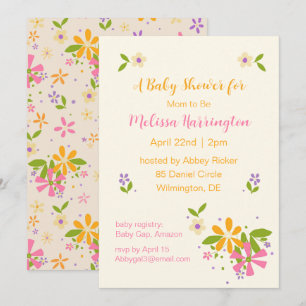 Boho Wildflower Baby Girl Shower Invitation
