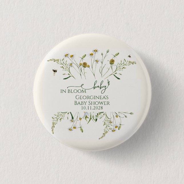 Boho Wildflower Baby in Bloom Baby Shower  3 Cm Round Badge (Front)