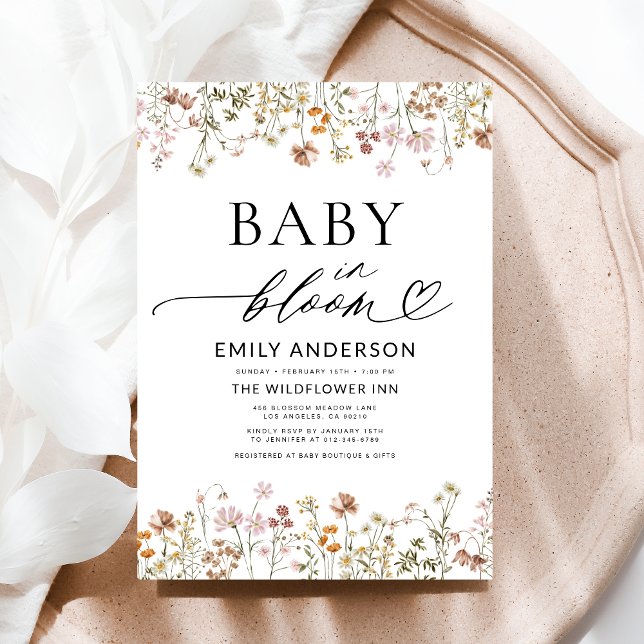Boho Wildflower Baby in Bloom Baby Shower Invitation (Creator Uploaded)