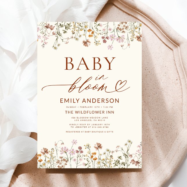 Boho Wildflower Baby in Bloom Baby Shower Invitation (Creator Uploaded)