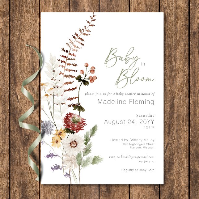 Boho Wildflower Baby In Bloom Baby Shower Invitation (Boho Wildflower Baby In Bloom Baby Shower Invitation)