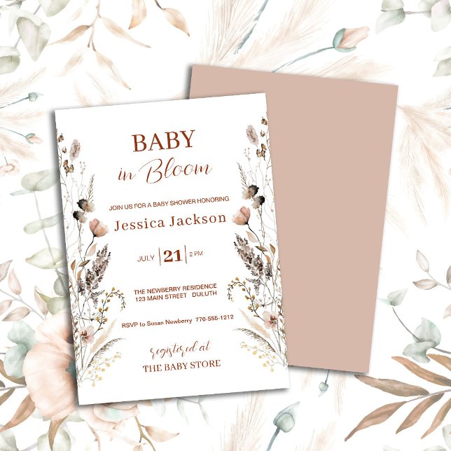 Boho Wildflower Baby in Bloom  Invitation (Creator Uploaded)