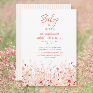 Boho Wildflower Baby in Bloom Pink Baby Shower Invitation