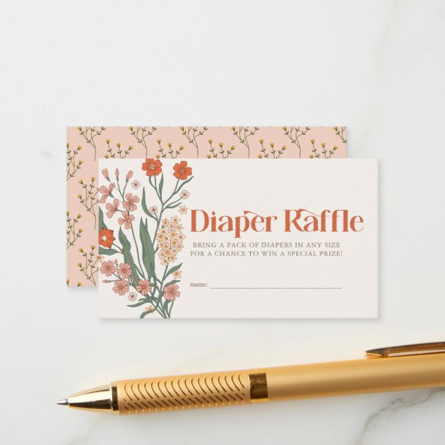 Boho Wildflower Baby Shower Diaper Raffle Ticket Enclosure Card (Front/Back In Situ)