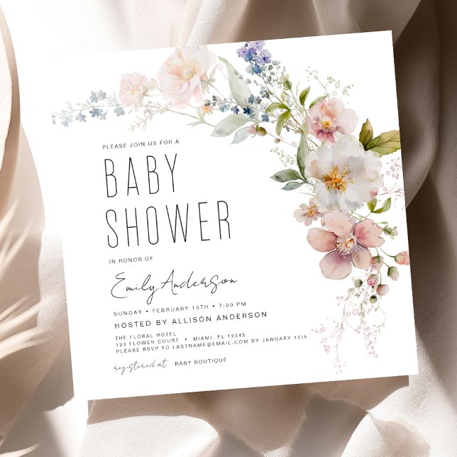 Boho Wildflower Baby Shower Elegant Modern Invitation (Creator Uploaded)