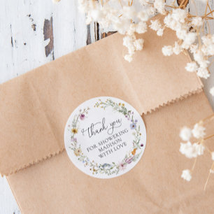 Boho Wildflower Baby Shower Favour Classic Round Sticker