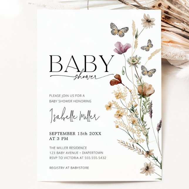 Boho Wildflower Baby Shower  Invitation (Boho Wildflower Baby Shower Invitation)