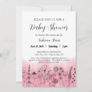 Boho Wildflower Baby Shower Invite Watercolor