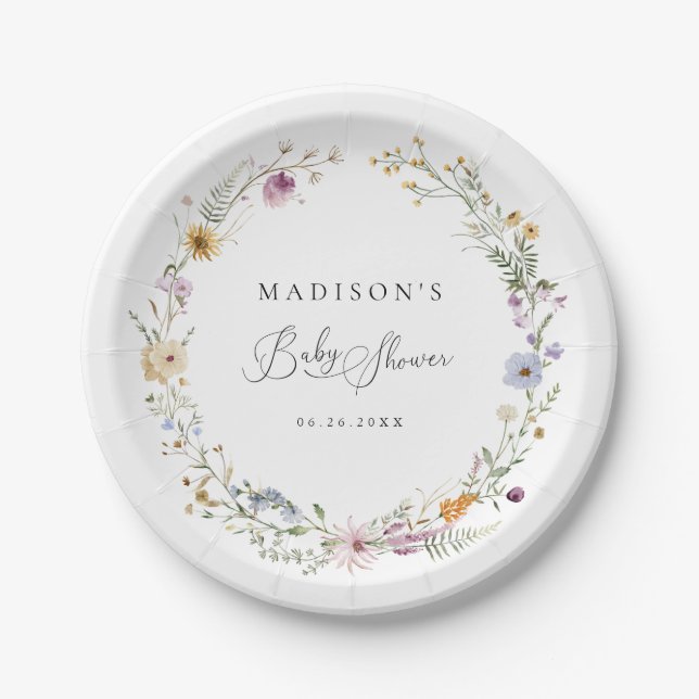 Boho Wildflower Baby Shower Paper Plate (Front)