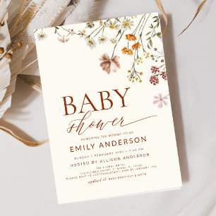 Boho Wildflower Baby Shower Terracotta Invitation