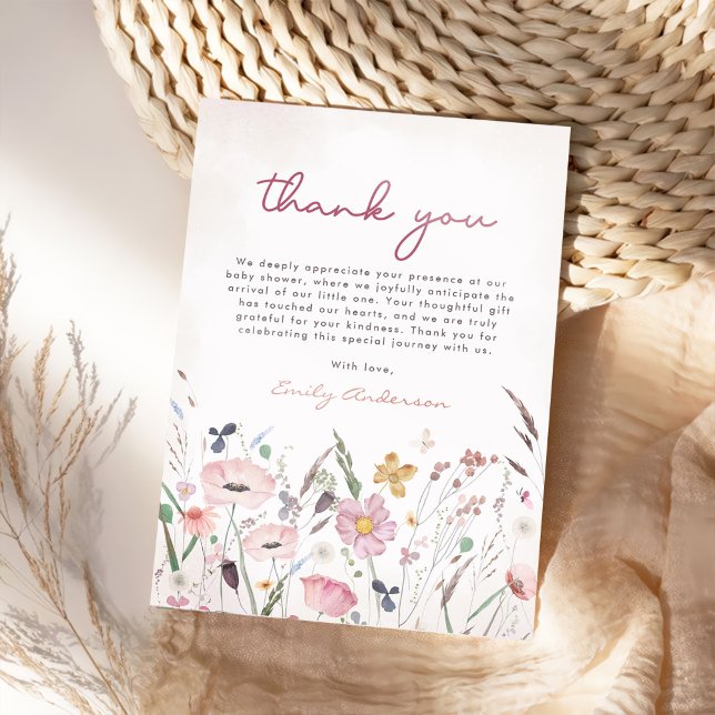 Boho Wildflower Baby Shower Thank You Card (Creator Uploaded)
