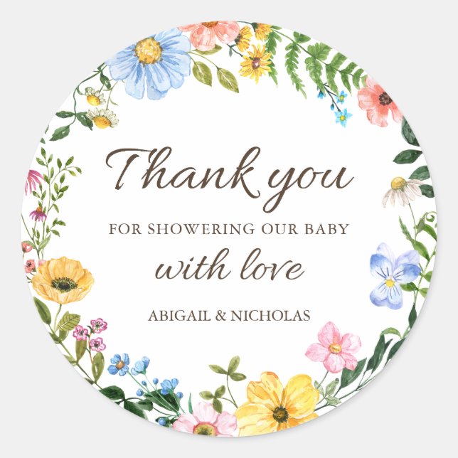 Boho Wildflower Baby Shower Thank You Sticker  (Front)