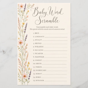 Boho Wildflower Baby Shower Word Scramble Game