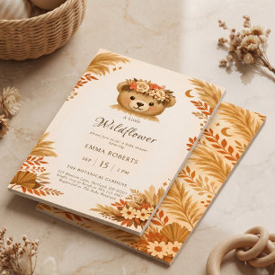 Boho Wildflower Bear Autumn Pampas Grass Invitation