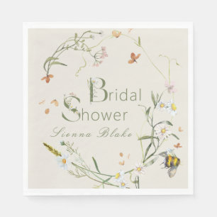 Boho Wildflower Bee Beige Bridal Shower Napkin