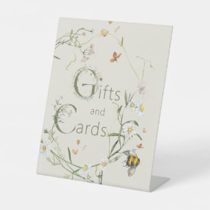 Boho Wildflower Bee Bridal Shower Gifts and Cards Pedestal Sign