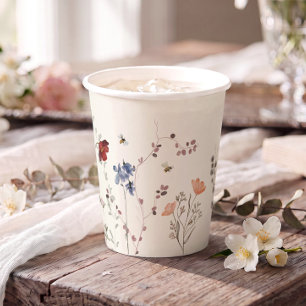Boho Wildflower Bees Baby Shower Paper Cups